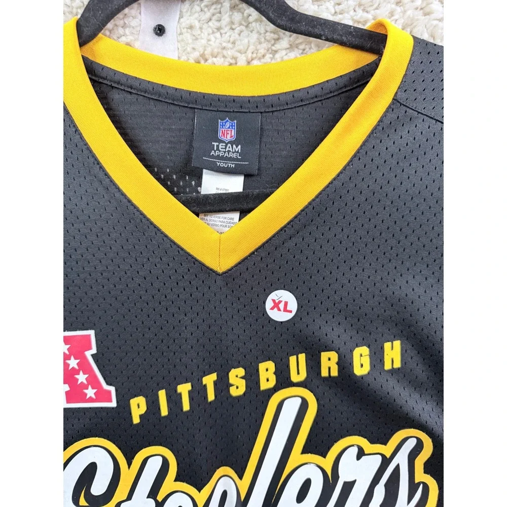 NFL Team Apparel Pittsburgh Steelers Jersey Youth XL Black New Mesh V-Neck 33